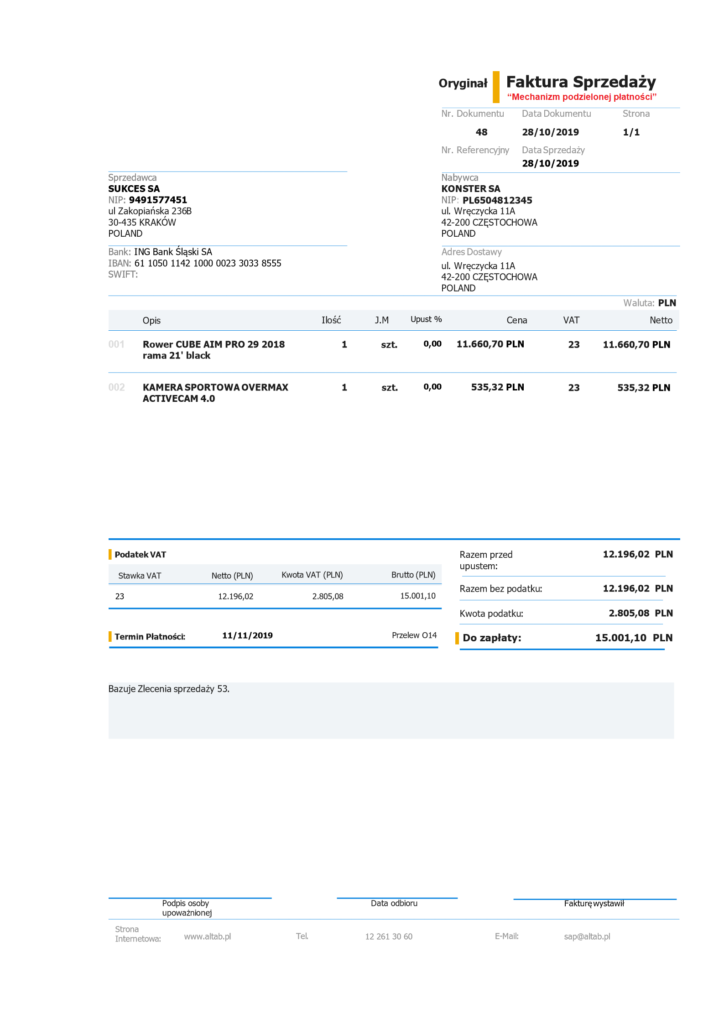Split payment w SAP faktura