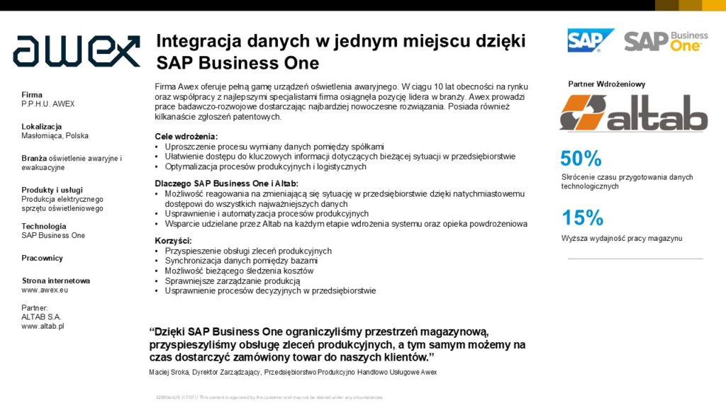 Awex Slajd referencyjny SAP Business One