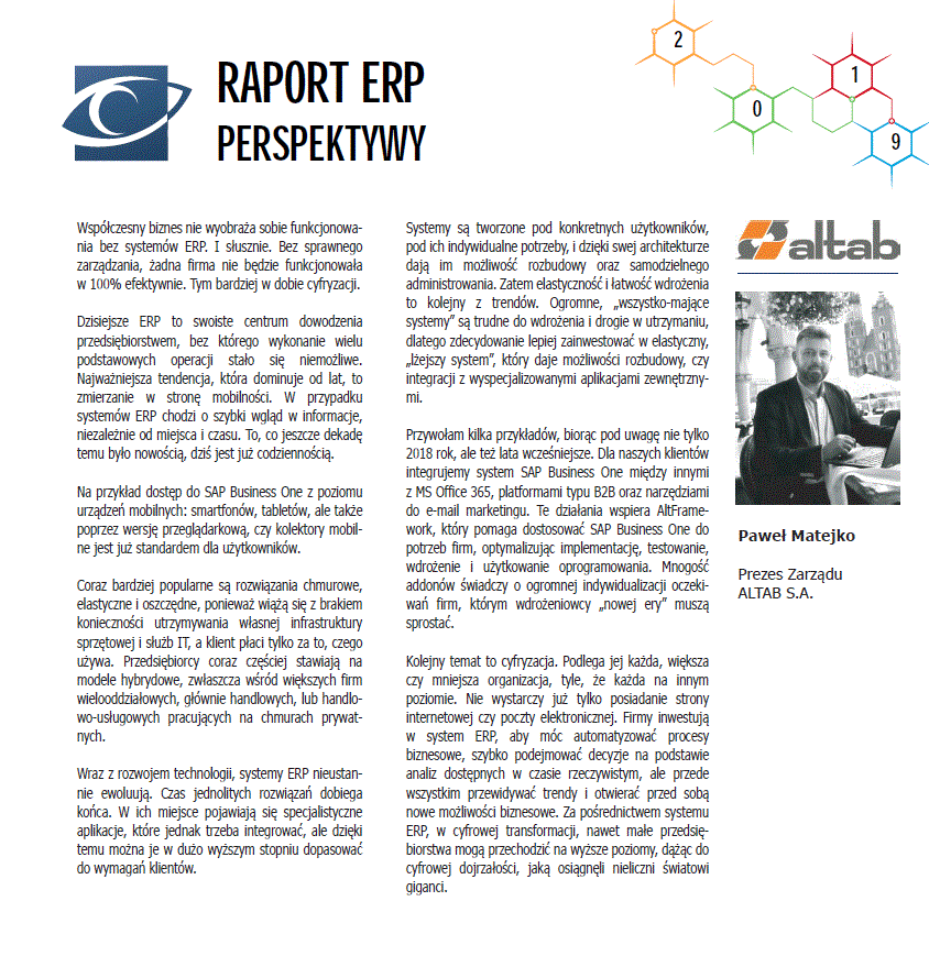 Altab w raporcie kluczowych dostawców systemów ERP