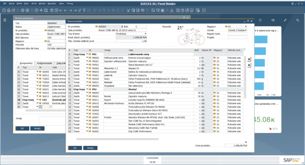 BOM drzewo produktu marszruta SAP Business One 10